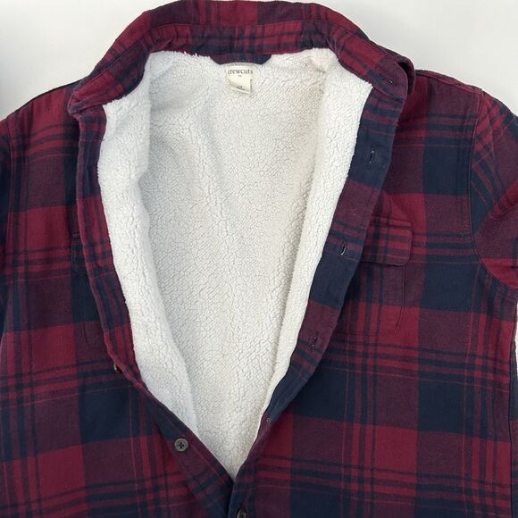 J Crew Crewcuts Boys Sz 14 Flannel Sherpa Lined Jacket Plaid Shacket Navy Red - Picture 5 of 13